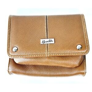 Buxton Wallet Womens Camel Med Coin Mirror CC Holder Retro Insert Pebbled VTG A+